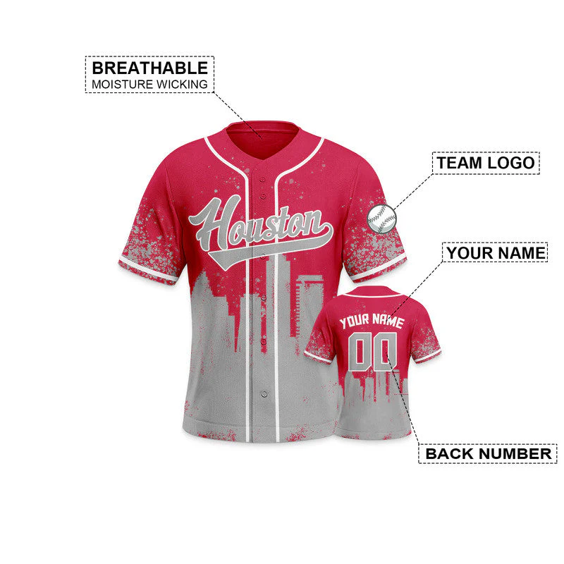 Custom 3D Graffiti Red Gray-White Authentic Baseball Silhouette Jersey