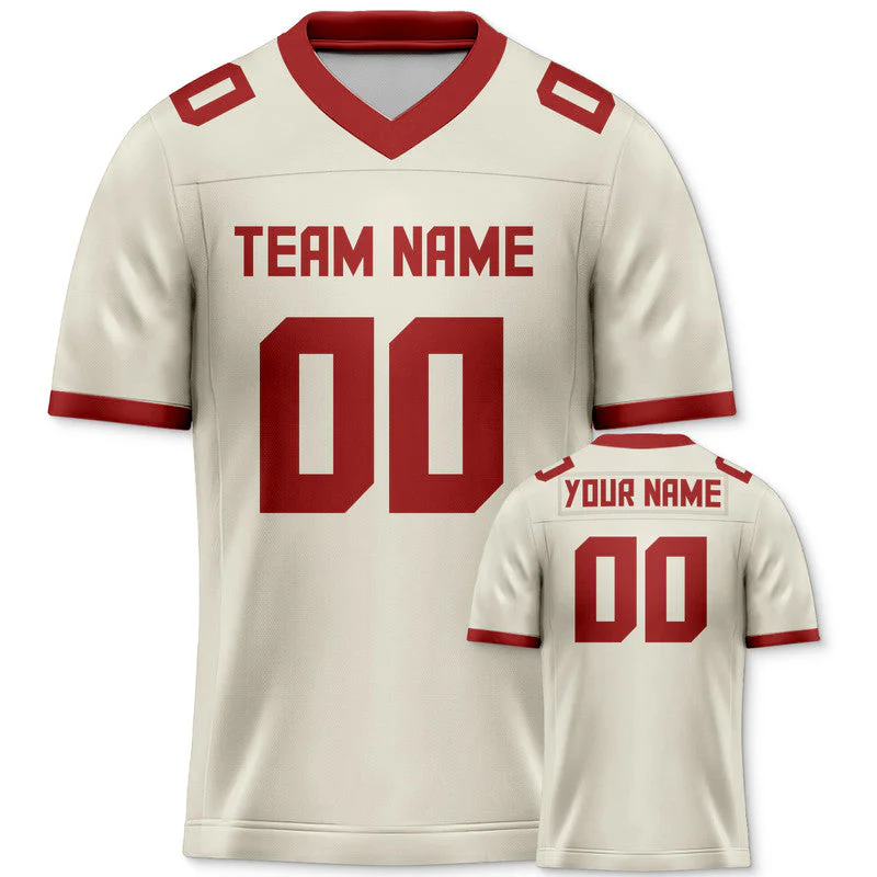 Custom Cream Red Mesh Authentic Football Jersey