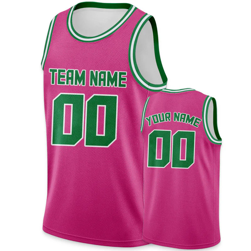Custom Pink Green Round Neck Rib-Knit Basketball Jersey