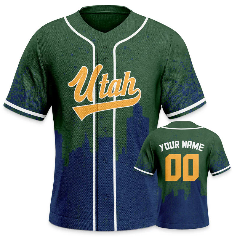 Custom 3D Graffiti Green Navy-Gold White Authentic Baseball Silhouette Jersey