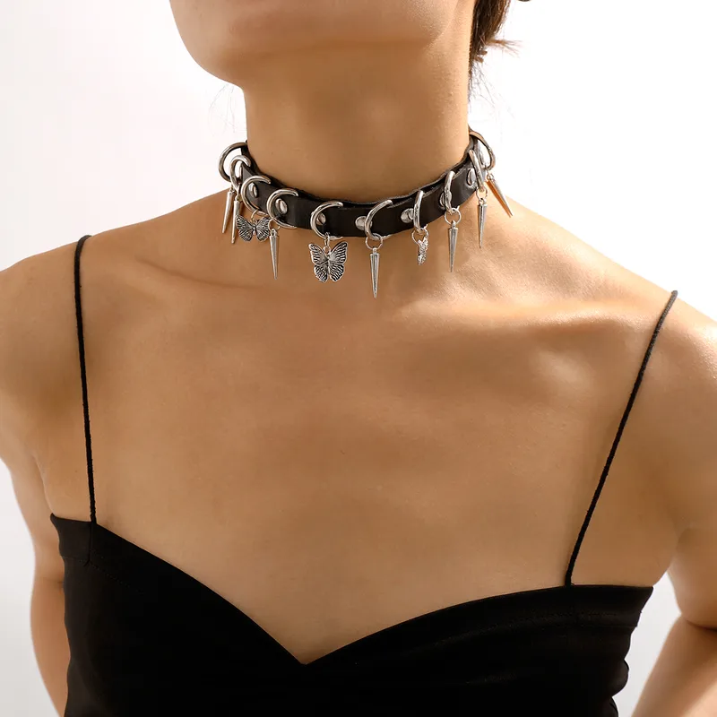 Stylish Butterfly Charm Pu Leather Choker