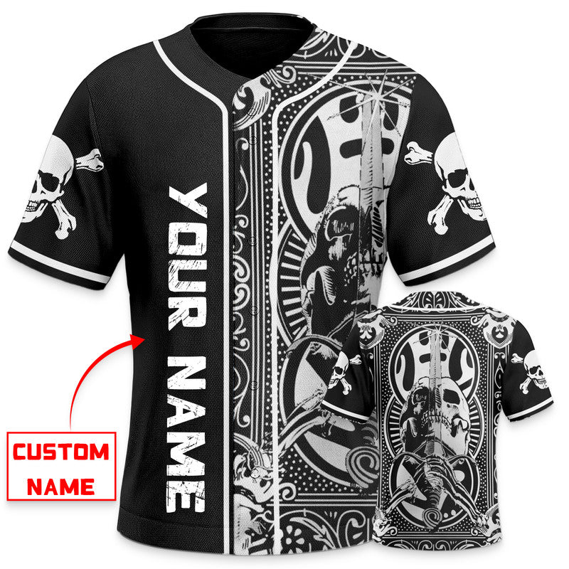 Black White Ray Bones Sword Skull Custom Baseball Jersey