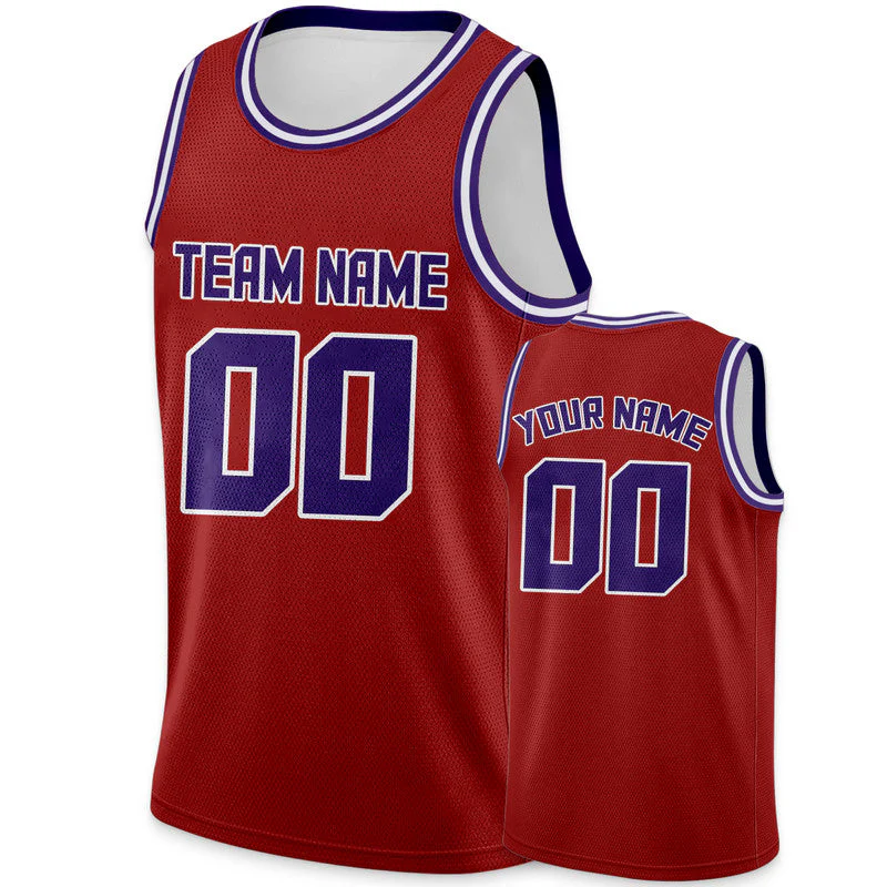 Custom Red Purple Round Neck Rib-Knit Basketball Jersey